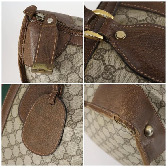 GUCCI GG Supreme Web Sherry Line Boston Bag PVC Beige Gold - Picture 13 of 16